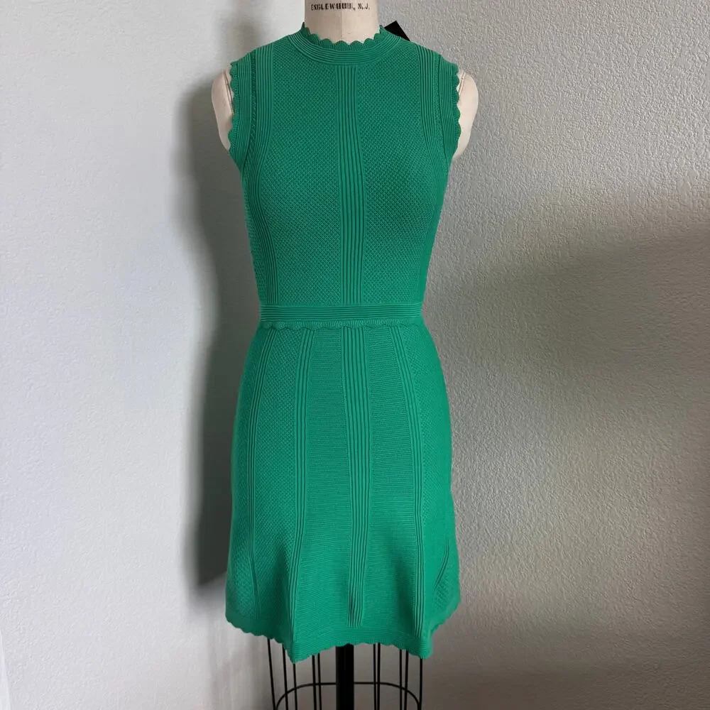 The Kooples | NWT Kelly Green Knit Pointelle Fit & Flare Dress Size 0/XS - Picture 1 of 12